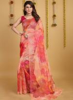 Pure Organza Peach Party Wear Printed Saree